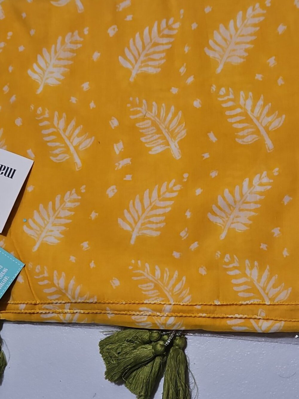 Manglam Mustard Yellow Handprinted Cotton Scarf Sarong NWT